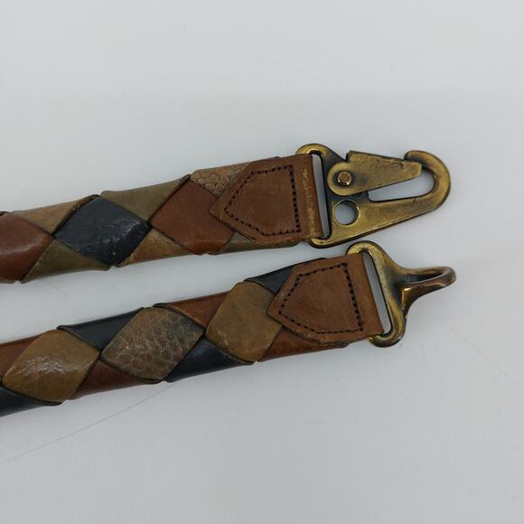Vintage Womens Leather Weaved Snake Brown Belt 32" Claw Buckle - Picture 4 of 12